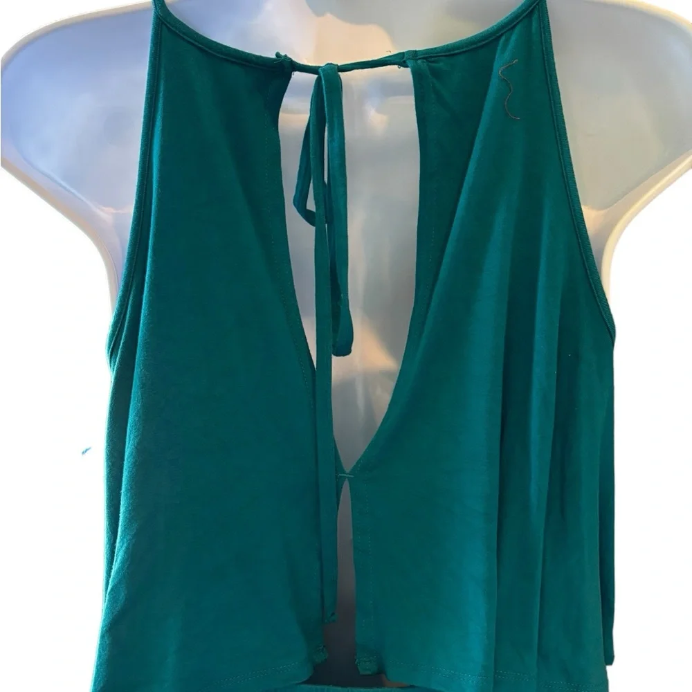 American Eagle Aqua Dress Spaghetti Straps Ruffle Top Open Back Halter Size XS